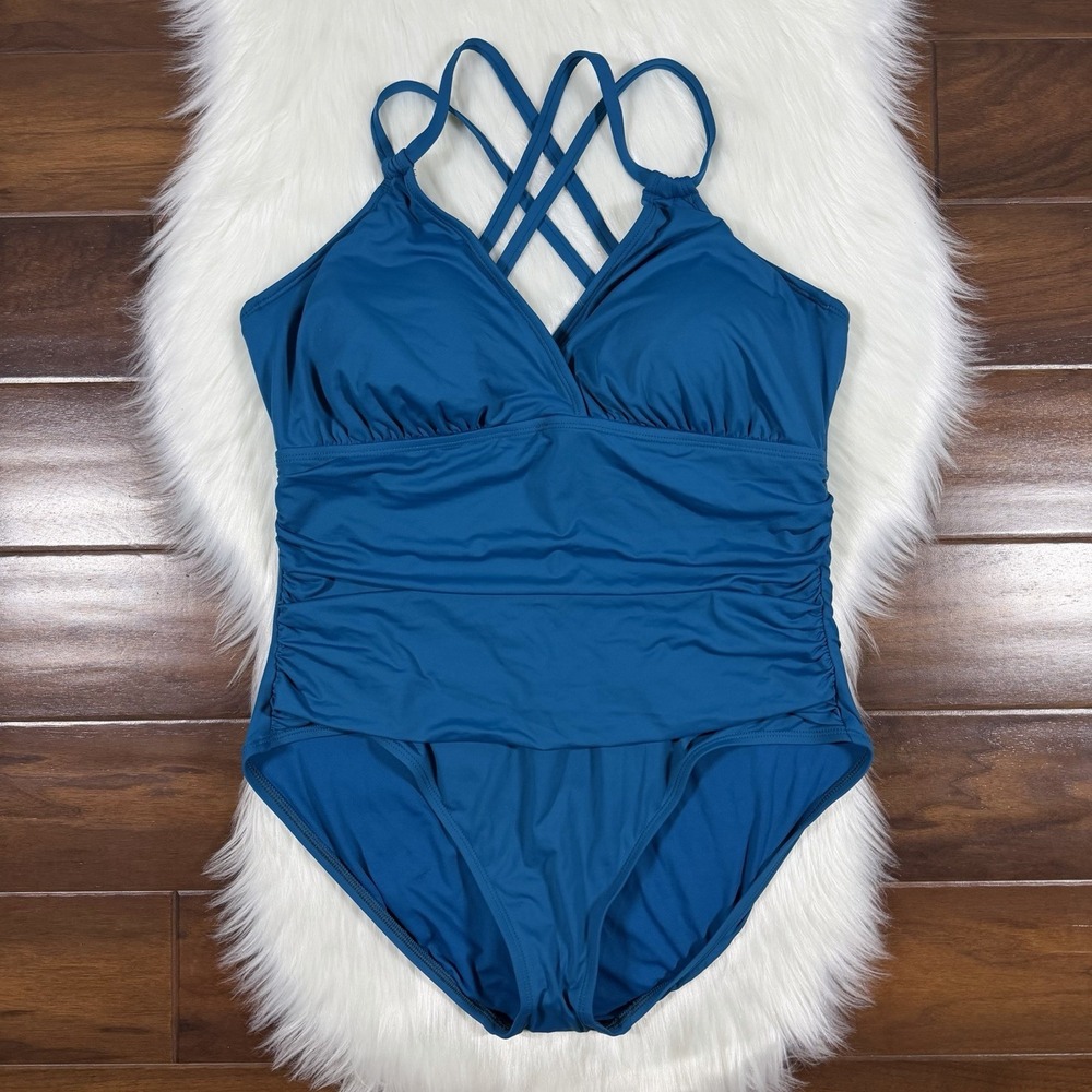La Blanca Women's Size 18 W Teal Island Goddess Cross Back One Piece Swimsuit